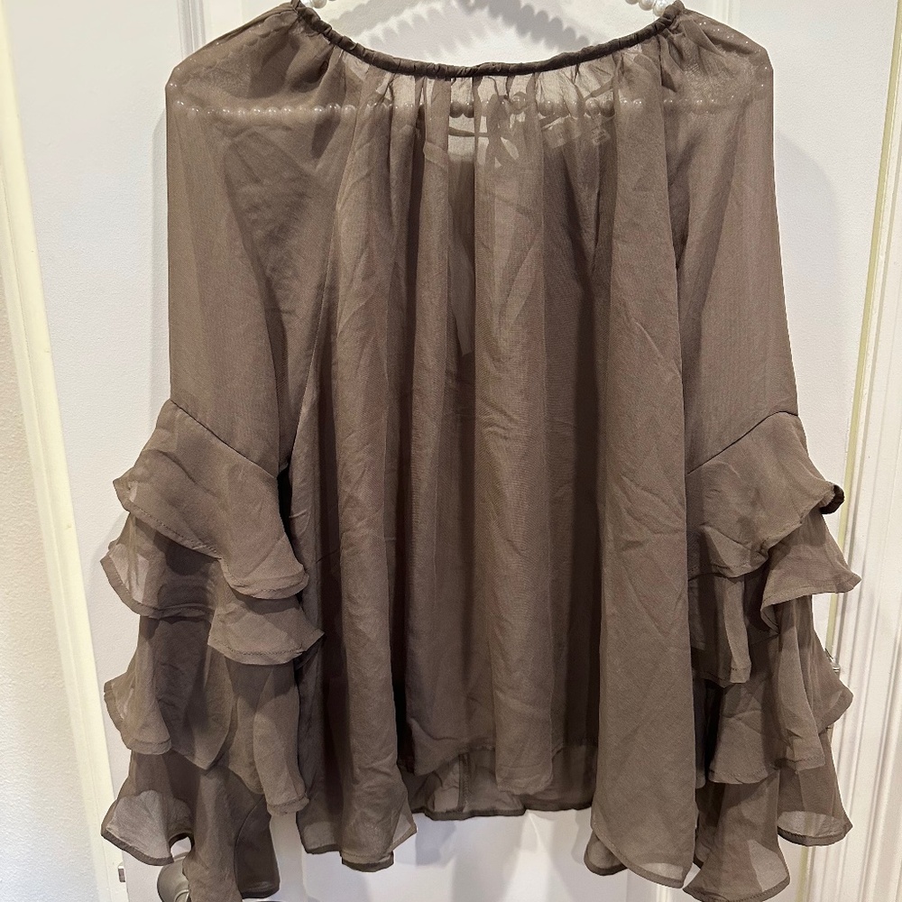The Line of Style Brown Sheer Long Ruffled Sleeves Woman’s Size  Large